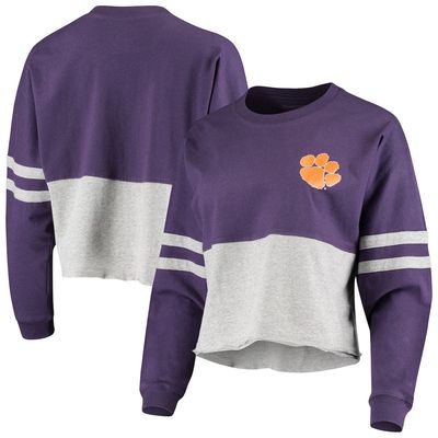 BOXERCRAFT Women's Purple/Gray Clemson Tigers Cropped Retro Jersey Long Sleeve T-Shirt