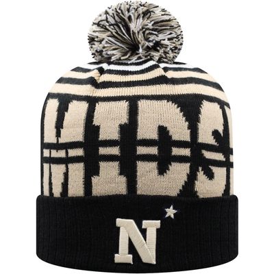 Men's Top of the World Black/Gold Navy Midshipmen Colossal Cuffed Knit Hat with Pom