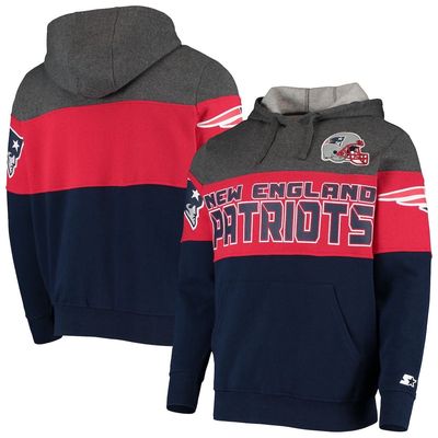 Men's Starter Heathered Gray/Red New England Patriots Extreme Fireballer Pullover Hoodie in Heather Gray