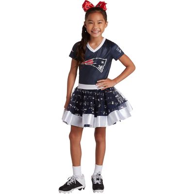 JERRY LEIGH Girls Youth Navy New England Patriots Tutu Tailgate Game Day V-Neck Costume