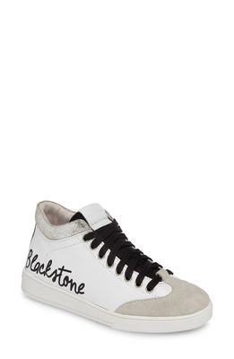 Blackstone RL89 Mid Top Sneaker in White/Silver Leather