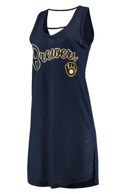 Women's G-III 4Her by Carl Banks Heathered Navy Milwaukee Brewers Swim Cover-Up Dress in Heather Navy