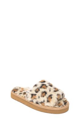 Minnetonka Lyla Faux Fur Slide Slipper in Cream Leopard Print
