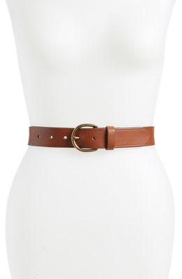 Madewell Medium Perfect Leather Belt in Pecan/Gold