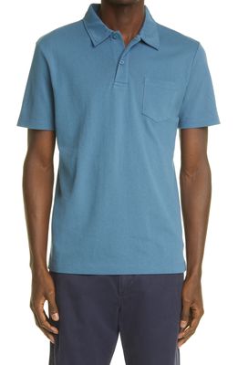 Sunspel Riviera Slim Fit Mesh Pocket Polo in Airforce