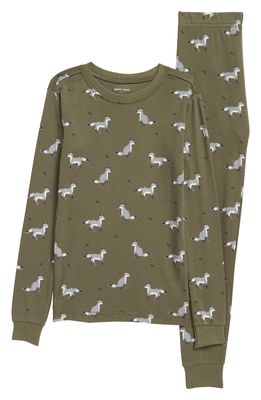 Petit Lem Kids' Fox Two-Piece Fitted Cotton Pajamas in Green