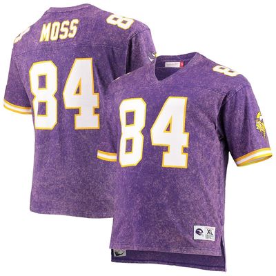 Men's Mitchell & Ness Randy Moss Purple Minnesota Vikings Retired Player Name & Number Acid Wash Top