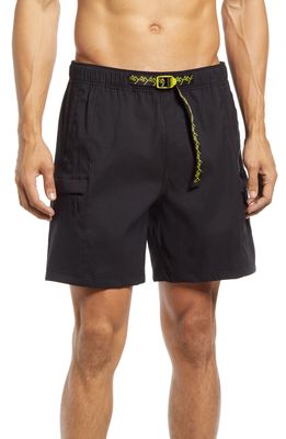 The North Face Class V Belted Swim Trunks in Tnf Black/Citronelle Green