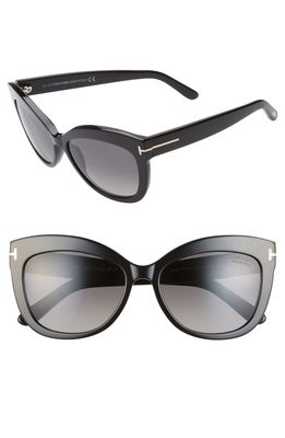 Tom Ford Alistair 56mm Polarized Cat Eye Sunglasses in Shiny Black/Smoke