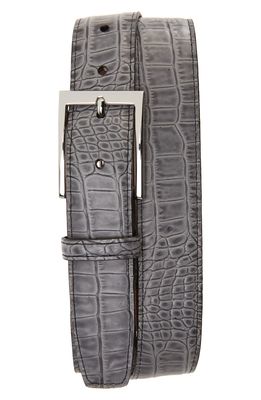 Torino Gator Print Leather Belt in Grey