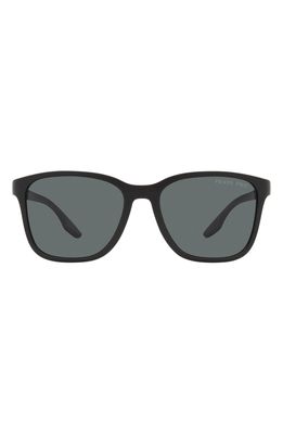 PRADA SPORT 57mm Polarized Rectangular Sunglasses in Black Rubber/dark Grey