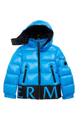 Moncler Kids' Pervin Logo Down Puffer Jacket with Removable Hood in 72K Bright Blue