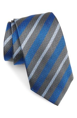 David Donahue Stripe Silk Tie in Charcoal