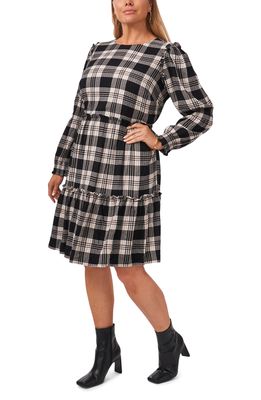 1.STATE Smock Detail Plaid Long Sleeve Minidress in Rich Black