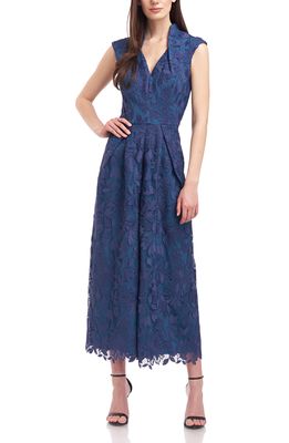 Kay Unger Mackenzie Lace Midi Jumpsuit in Midnight/Persian Blue