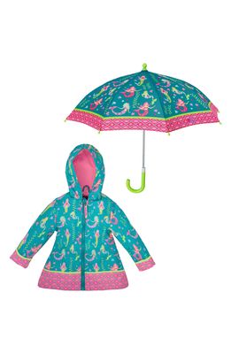 Stephen Joseph Print Raincoat & Umbrella Set in Mermaid
