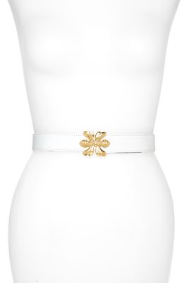 Raina Double Bee Clasp Leather Belt in White