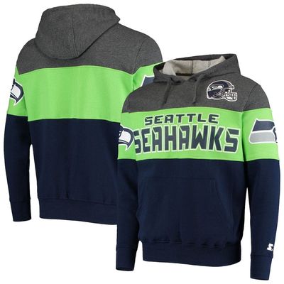 Men's Starter Heathered Gray/Neon Green Seattle Seahawks Extreme Fireballer Pullover Hoodie in Heather Gray