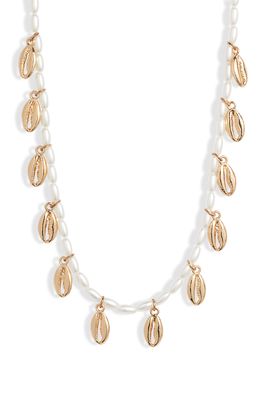 Knotty Beaded Shell Necklace in Gold