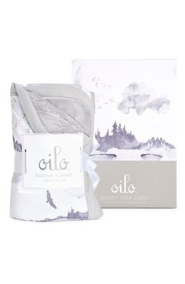 Oilo Misty Mountain Cuddle Blanket & Fitted Crib Sheet Set in Stone