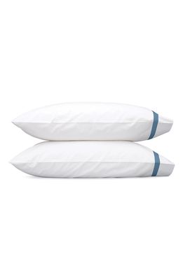 Matouk Lowell 600 Thread Count Pillowcase in White/Sea