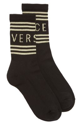 Versace First Line Stripe Crew Socks in Black-Gold