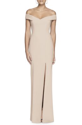 Dessy Collection Off the Shoulder Crossback Gown in Cameo