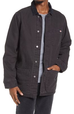 Dickies R2R High Pile Fleece Lined Cotton Canvas Jacket in Stonewashed Black