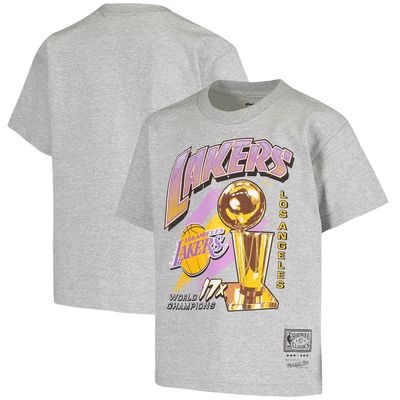 Youth Mitchell & Ness Gray Los Angeles Lakers Hardwood Classics 17x Streak of Champions T-Shirt