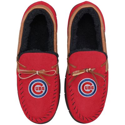 Men's FOCO Chicago Cubs Corduroy Moccasin Slippers in Red