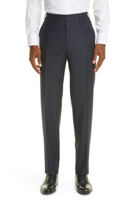Canali Donegal Flat Front Stretch Wool & Silk Pants in Navy