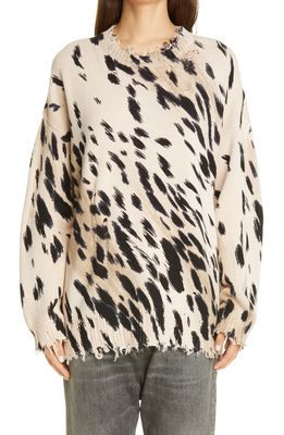 R13 Cheetah Jacquard Distressed Cotton Sweater in Cheetah Print