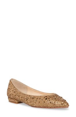 Betsey Johnson Crystal Pave Pointed Toe Flat in Gold