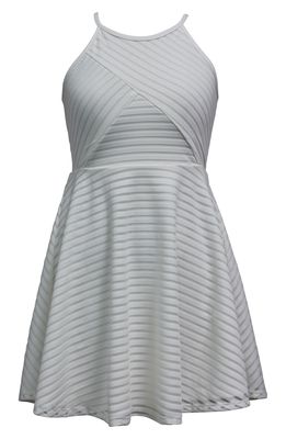 Ava & Yelly Burn Out Stripe Skater Dress in Off White