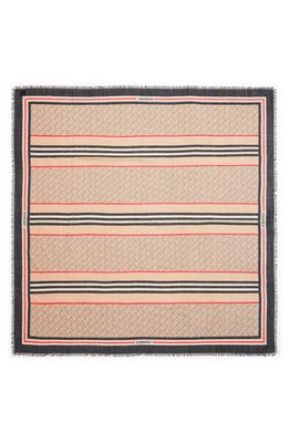 Burberry Large TB Monogram Stripe Wool & Silk Gauze Scarf in Archive Beige
