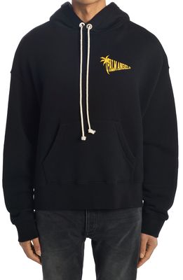 Palm Angels Location Unknown Logo Graphic Hoodie in Black Yellow