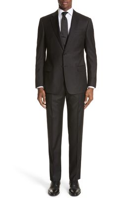 Emporio Armani Trim Fit Solid Wool Suit in Solid Black