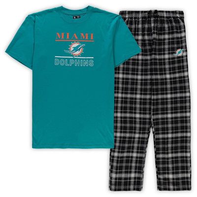 Men's Concepts Sport Aqua/Black Miami Dolphins Big & Tall Lodge T-Shirt and Pants Sleep Set