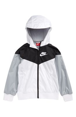 Nike Windrunner Water Resistant Hooded Jacket in White/Black/Wolf Grey