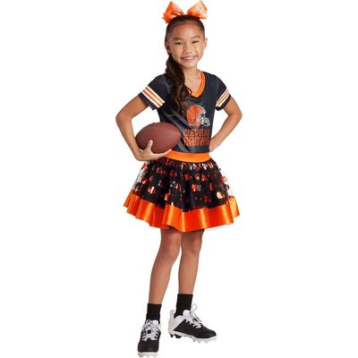 JERRY LEIGH Girls Youth Brown Cleveland Browns Tutu Tailgate Game Day V-Neck Costume