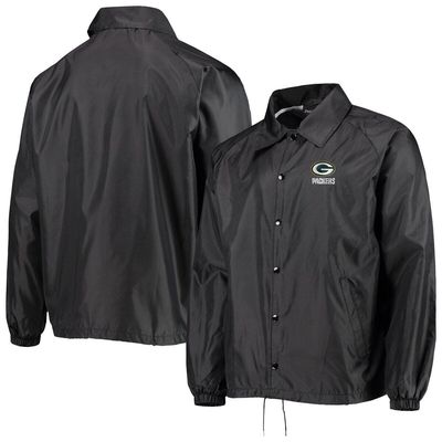 Men's Dunbrooke Black Green Bay Packers Coaches Classic Raglan Full-Snap Windbreaker Jacket