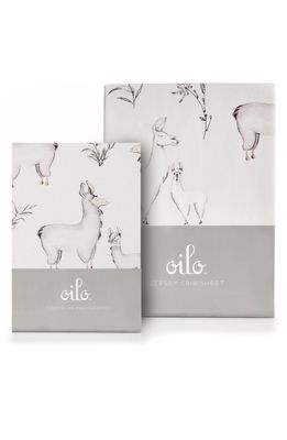 Oilo Llama Changing Pad Cover & Jersey Crib Sheet Set in Neutral