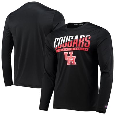 Men's Champion Black Houston Cougars Wordmark Slash Long Sleeve T-Shirt