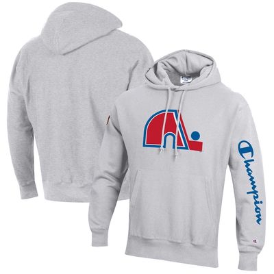 Men's Champion Heathered Gray Quebec Nordiques Reverse Weave Pullover Hoodie in Heather Gray