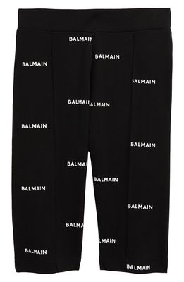 Balmain Kids' Logo Print Bicycle Shorts in 930Bc Blk/White