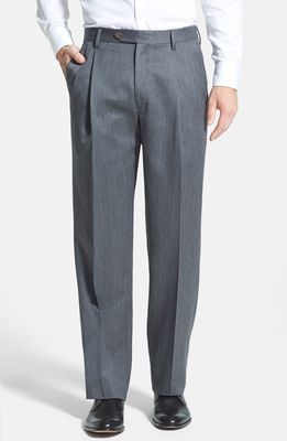 Berle Pleated Classic Fit Wool Gabardine Dress Pants in Medium Grey