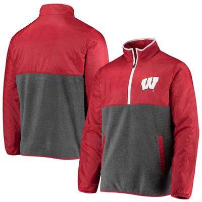 Men's G-III Sports by Carl Banks Gray/Red Wisconsin Badgers College Advanced Transitional Half-Zip Jacket