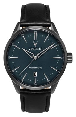 Vincero Icon Automatic Leather Strap Watch in Gunmetal/Slate Blue