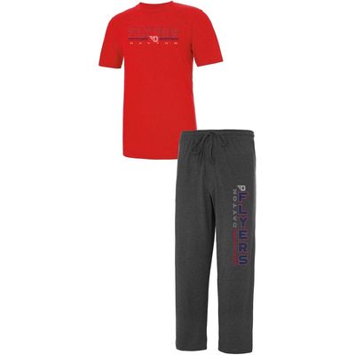 Men's Concepts Sport Heathered Charcoal/Red Dayton Flyers Meter T-Shirt & Pants Sleep Set in Heather Charcoal