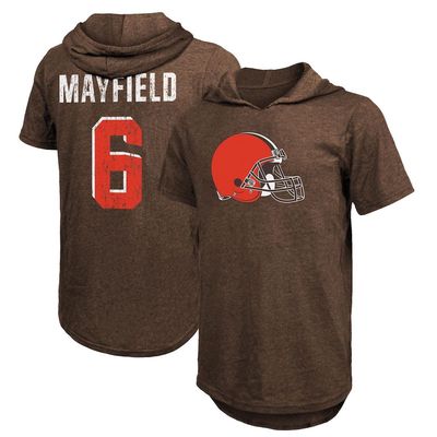 Majestic Threads Men's Fanatics Branded Baker Mayfield Brown Cleveland Browns Player Name & Number Tri-Blend Hoodie T-Shirt